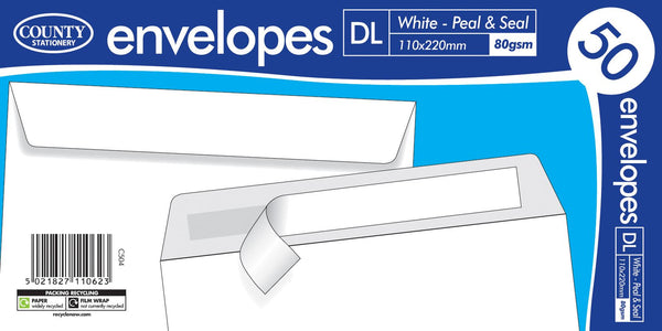 COUNTY DL WHITE PEEL AND SEAL ENVELOPES 50/PK. C504